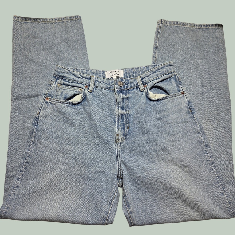 Reformation Preston Baggy High Rise‎ Cuffed Straight Jeans Light Wash Denim 29
